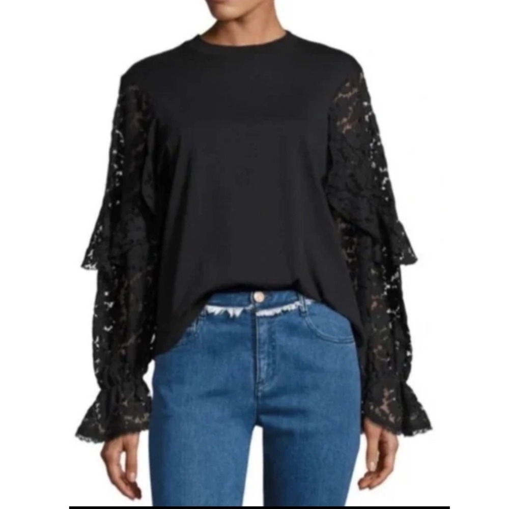 See By Chloe black tiered lace sleeve top size XS